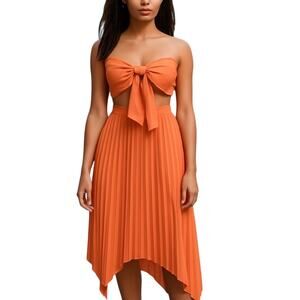 Micas Women Orange 2 Piece Strapless Top & Midi Skirt Set Size M